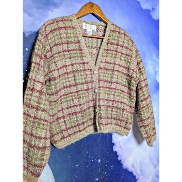 Vintage Plaid Mohair Cardigan Sweater Grunge 90s Nirvana Size Medium Milano - Picture 2 of 7